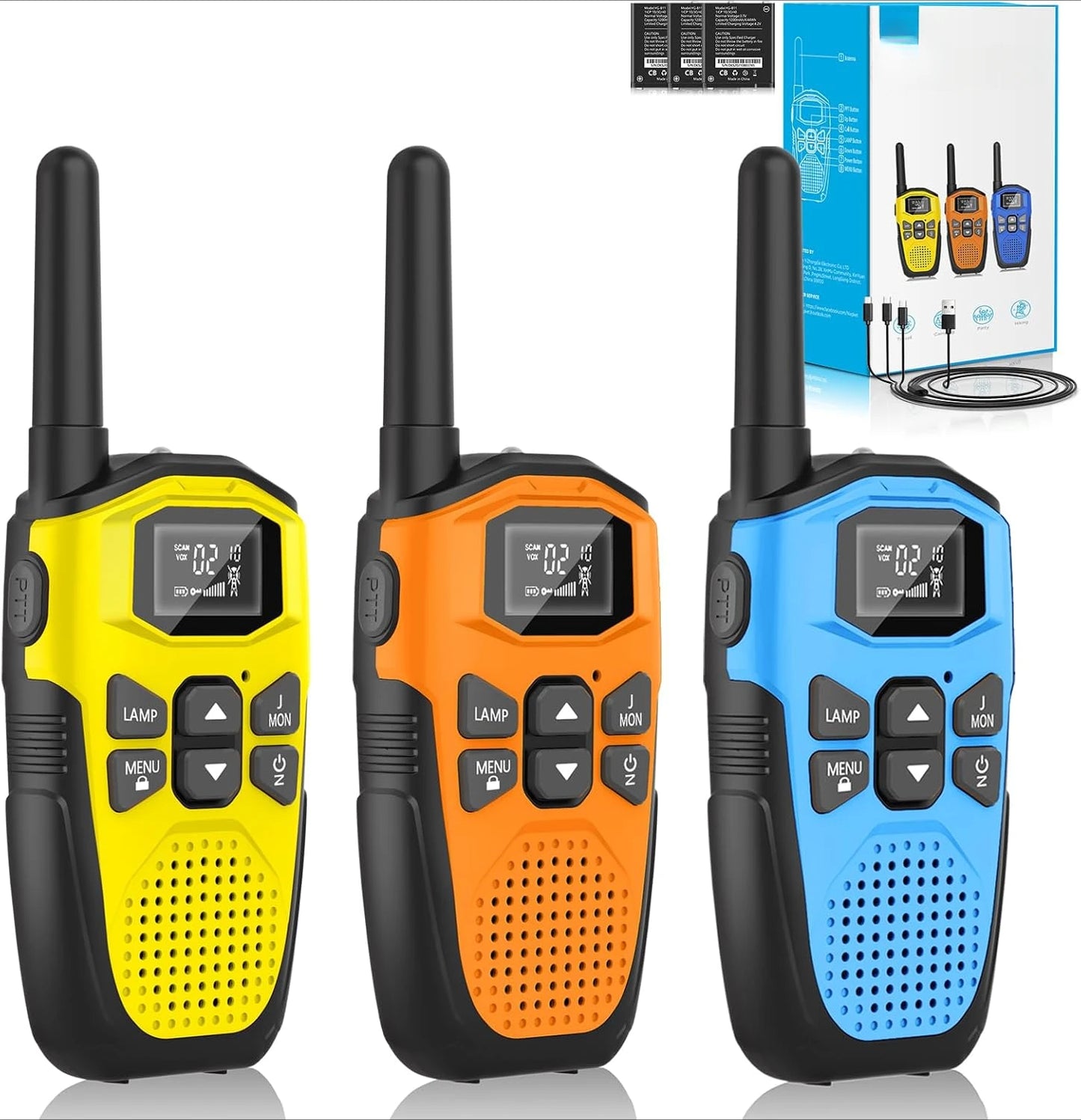 Walkie Talkies for Adults/Kids 3Pack,Built-In Li-Ion Battery,16 Channels Radio