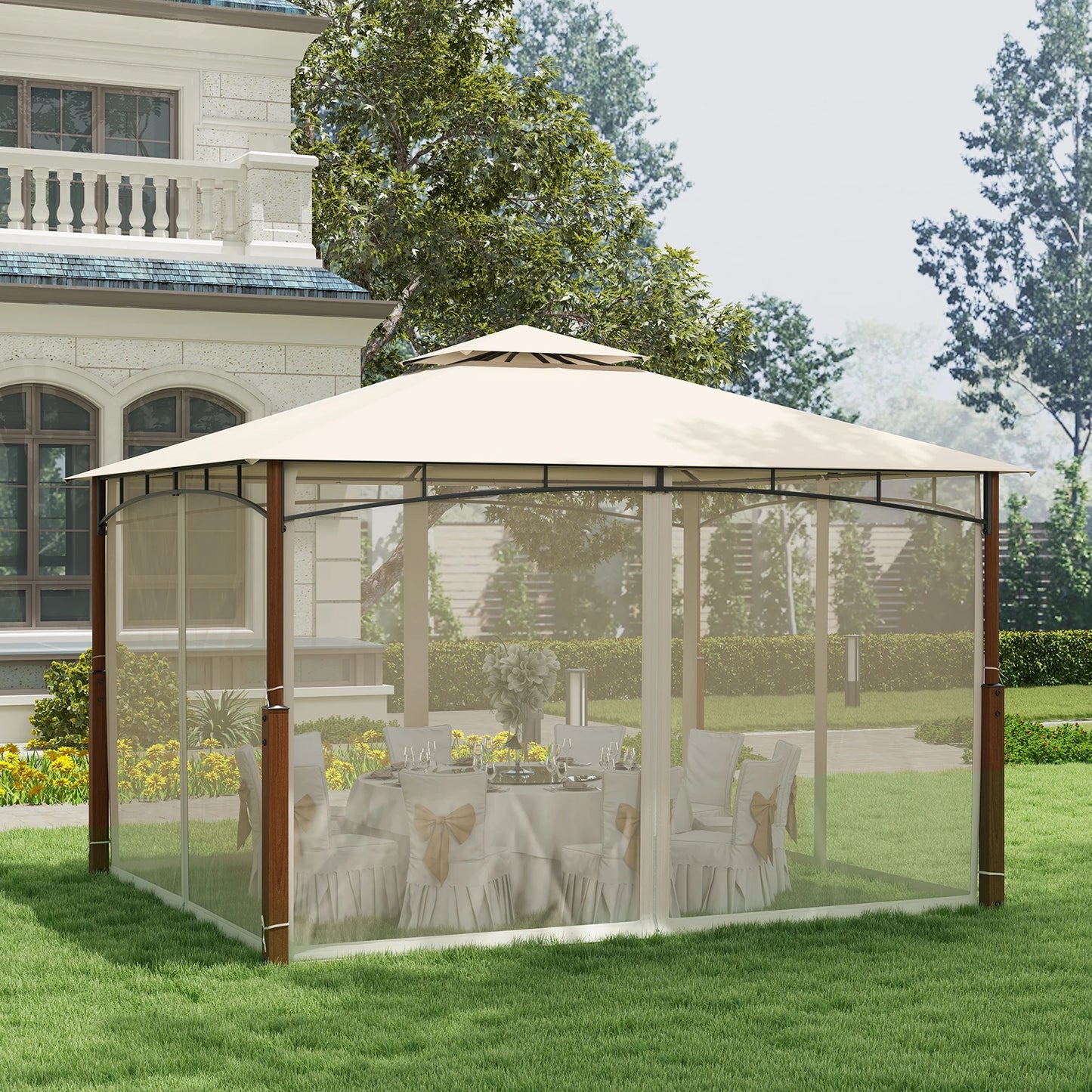 GOFLAME 360 CM x 300 CM Patio Gazebo, Heavy Duty Gazebos Shelter Party Tent w/ Sun &Waterproof Vented Top