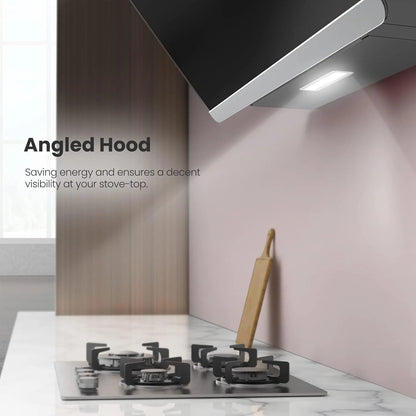 COMFEE 60cm Angled Cooker Hood Class A+ Tempered Glass Extractor Hood With Touch Screen, LED And Recirculating System