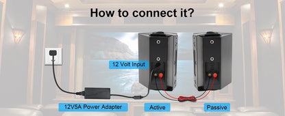 Herdio 2PCS 5.25'' 300W Indoor Outdoor Bluetooth Speakers Waterproof Wired Wall Mount Active Speakers For Patio Garage Deck Home