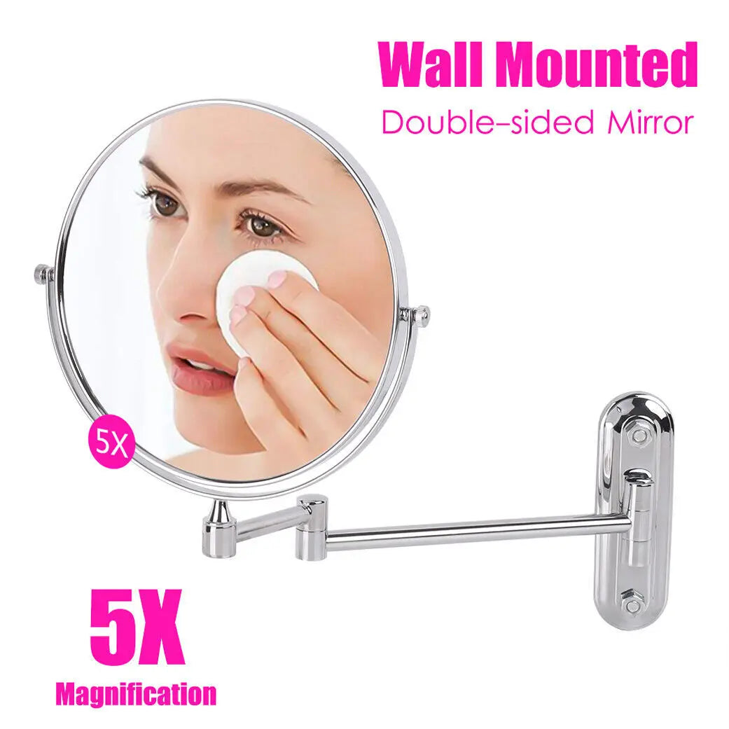 9" Bathroom Wall Shaving Makeup Mirror Telescopic Beauty Mirror 5x Magnification AB Double sided design A(1:1) B(1:5)