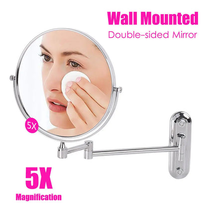 9" Bathroom Wall Shaving Makeup Mirror Telescopic Beauty Mirror 5x Magnification AB Double sided design A(1:1) B(1:5)