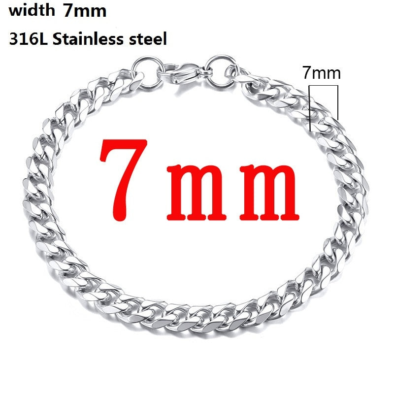 316L Stainless Steel Cuban Chain Bracelet for Men Women Figaro  Vintage Metal Viking Kpop Pulseras Emo Cute Luxury Jewelry Gift