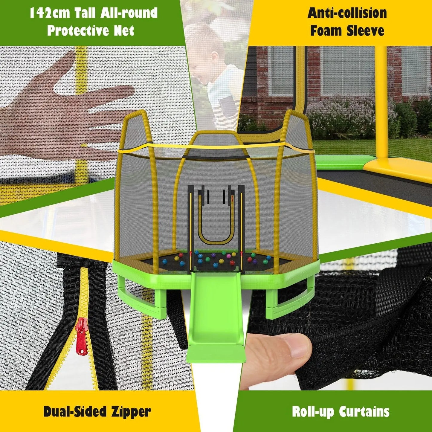 DORTALA 7FT Kids Trampoline Toddler Fitness Jumper Safety Enclosure Ladder With Slide