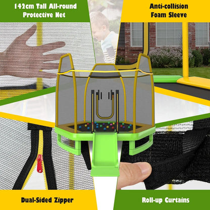 DORTALA 7FT Kids Trampoline Toddler Fitness Jumper Safety Enclosure Ladder With Slide