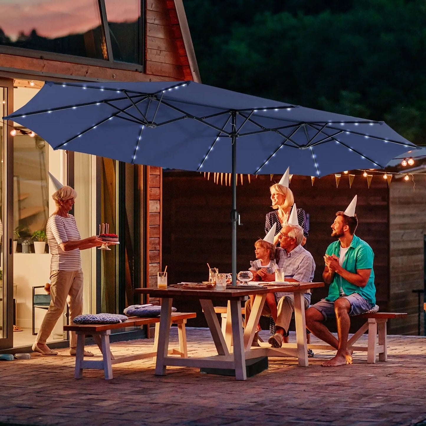GOFLAME 4.5m Double-sided Patio Umbrella Large Twin Umbrella w/Crank Handle