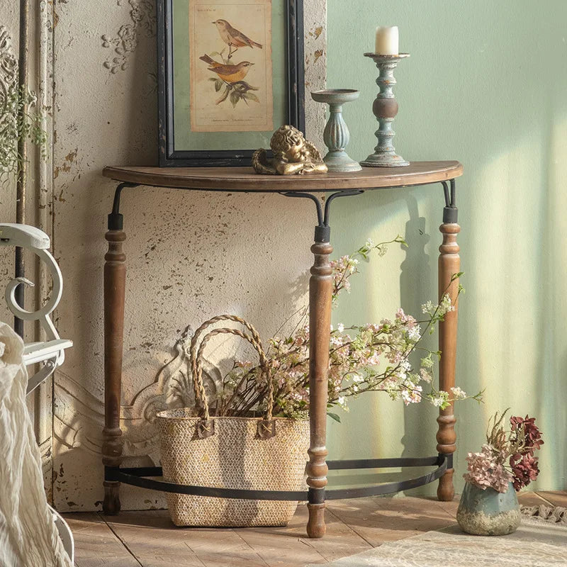 Minimalist European Style Half Round Fir Wood and Iron Console Table Home 테이블