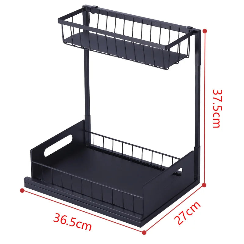 Under Sink 2 Tier Sliding Cabinet Basket Organizer Drawer Pull Out Cabinet Multi-Purpose Sink Organizer for Bathroom Kitchen