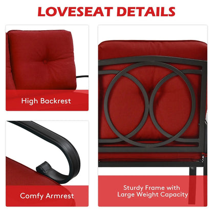 GOFLAME 2PCS Outdoor Conversation Set Patio Loveseat Bench &Coffee Table Soft Cushion