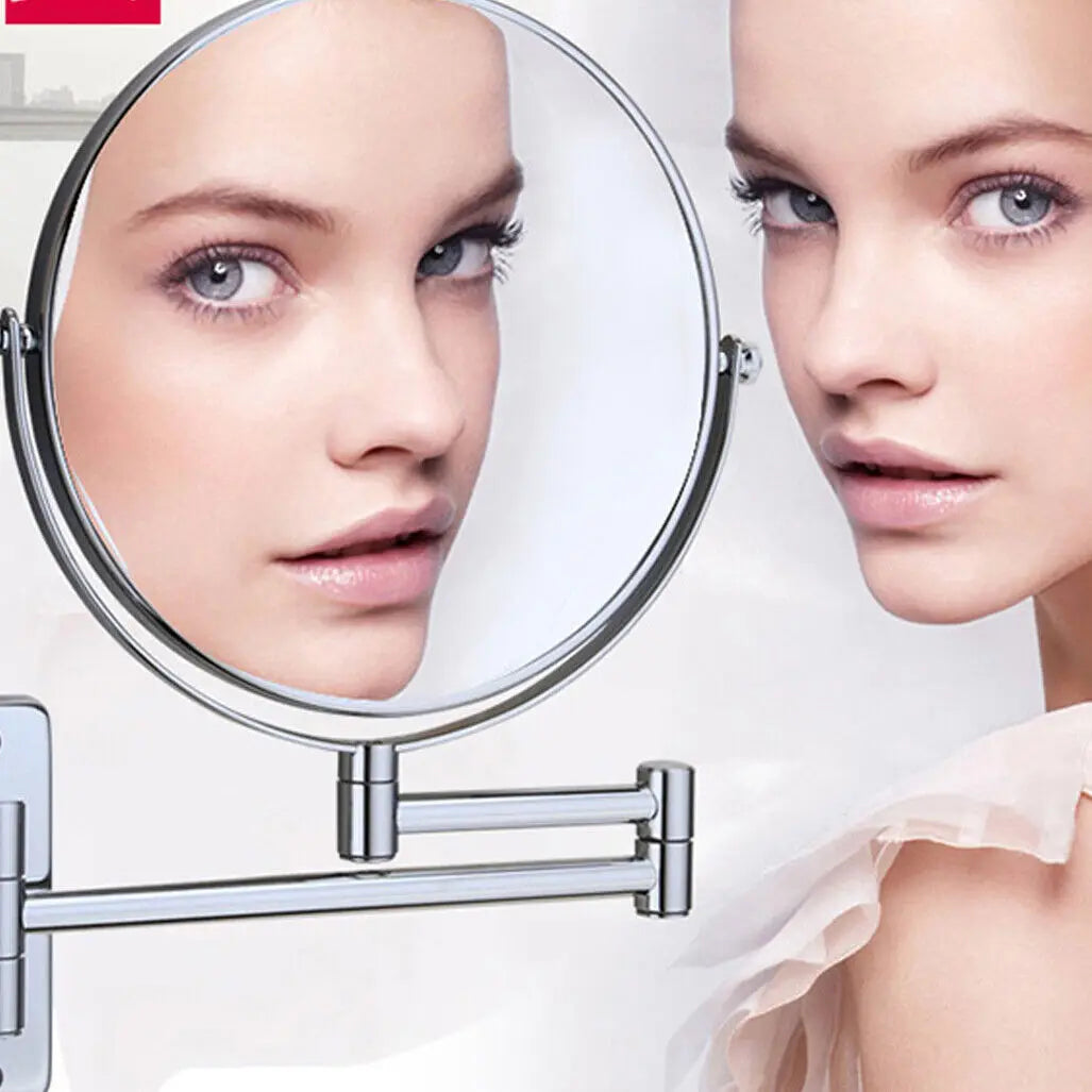 9" Bathroom Wall Shaving Makeup Mirror Telescopic Beauty Mirror 5x Magnification AB Double sided design A(1:1) B(1:5)