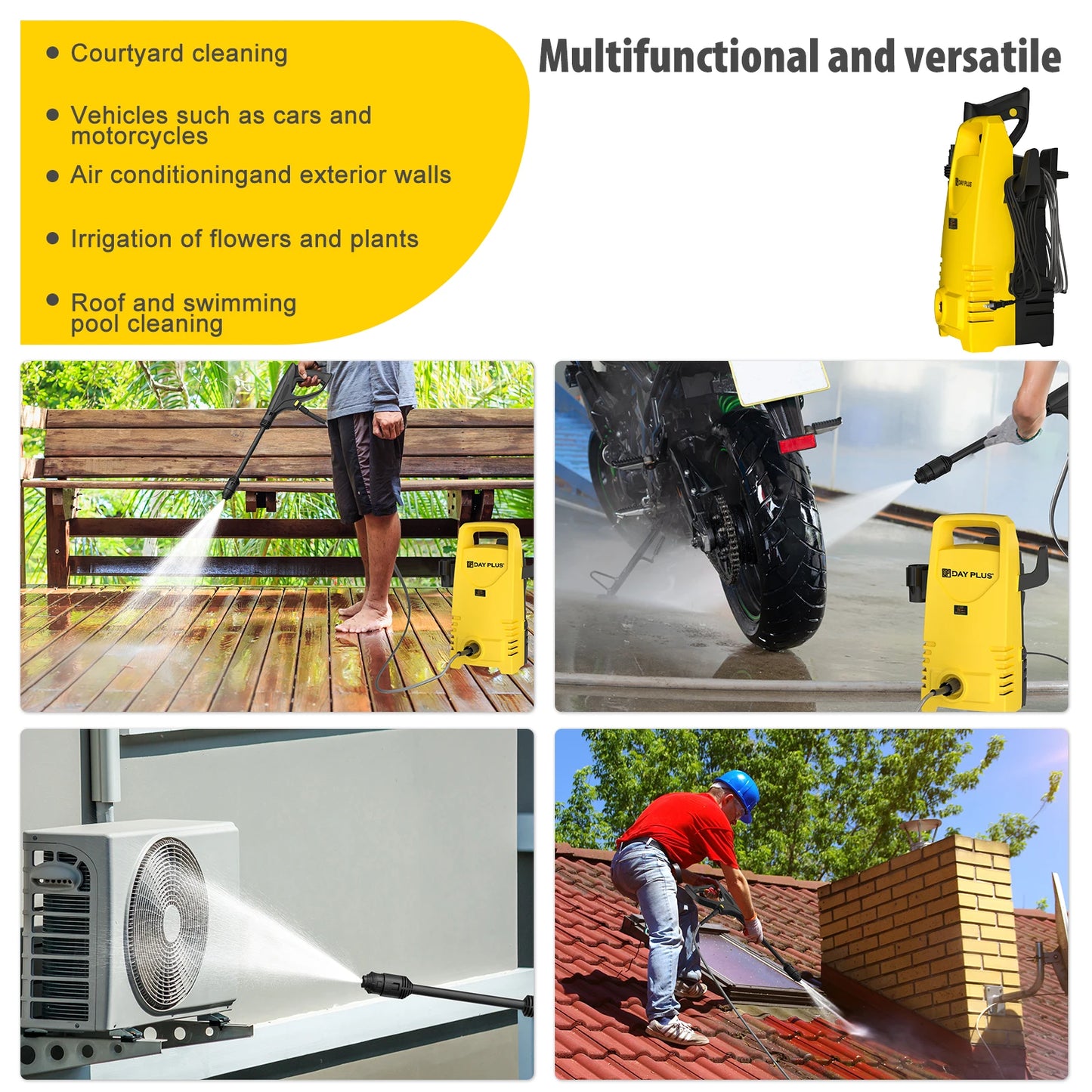 Home and Garden High Pressure Washer 55 Bar Portable Electric Jet Washer for Patio Car Driveway Garden, 3-IN-1 Power Jet Nozzle