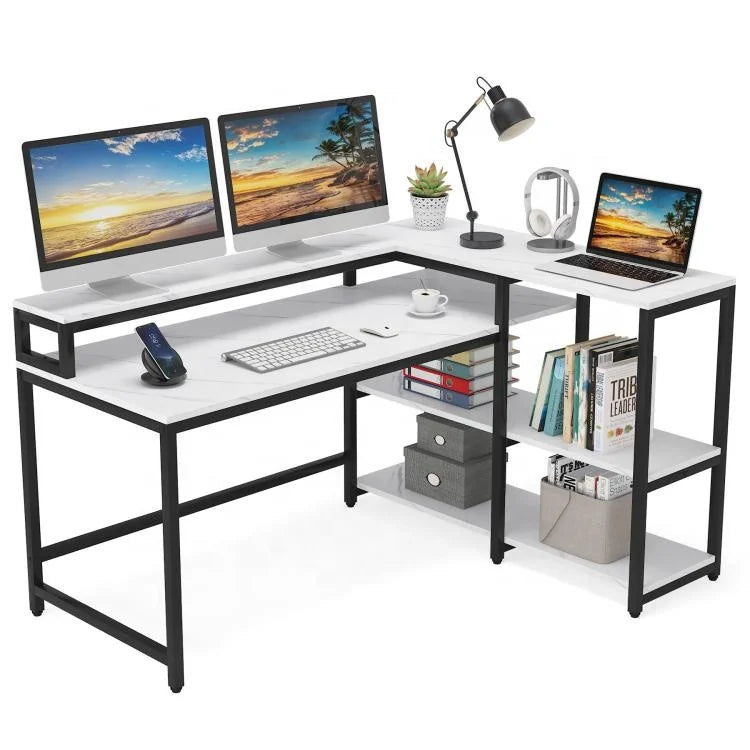 Computer Gaming Desk Reversible L Shaped Modern Wooden Office Desk