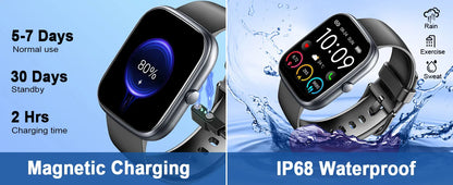 Smart Watch, 1.91" Smartwatch (Answer/Make Call), IP68 Waterproof Fitness Tracker, 110+ Sport Modes, Heart Rate and Sleep Monit