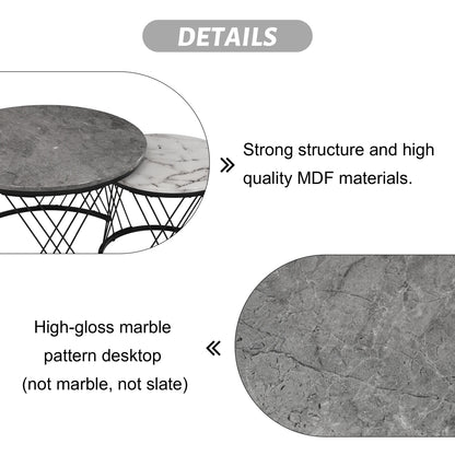 Nesting Round Coffee Table,2pcs Modern Tea Table,Marble Pattern Top With Metal Frame, Small Side Table,End Table For Living Room