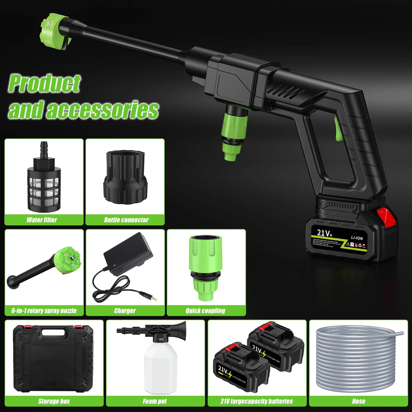 Brushless High Pressure Car Washer Gun 6 IN 1 Electric Garden Washing Water Wash Spray Gun Cordless Pressure Washer