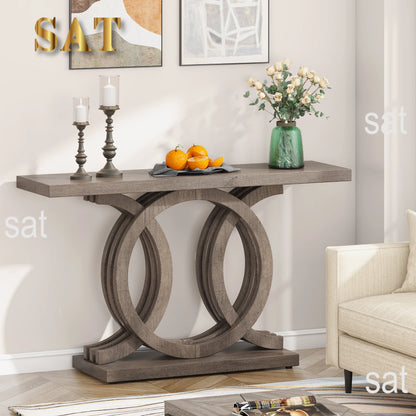 Entrance furniture modern antique rustic brown retro wood farmhouse entry hallway table console 140cm with Geometric Base