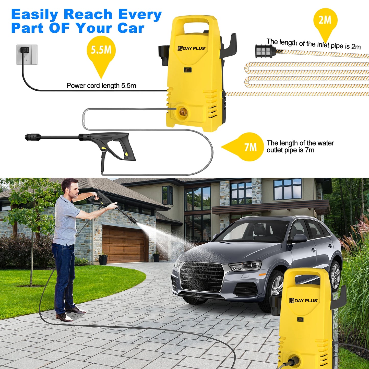 Electric High Pressure Washer,Portable Power Washer with Spray Gun &1-180°Adjustable Nozzle ,for Cars,Patios and Floor Cleaning