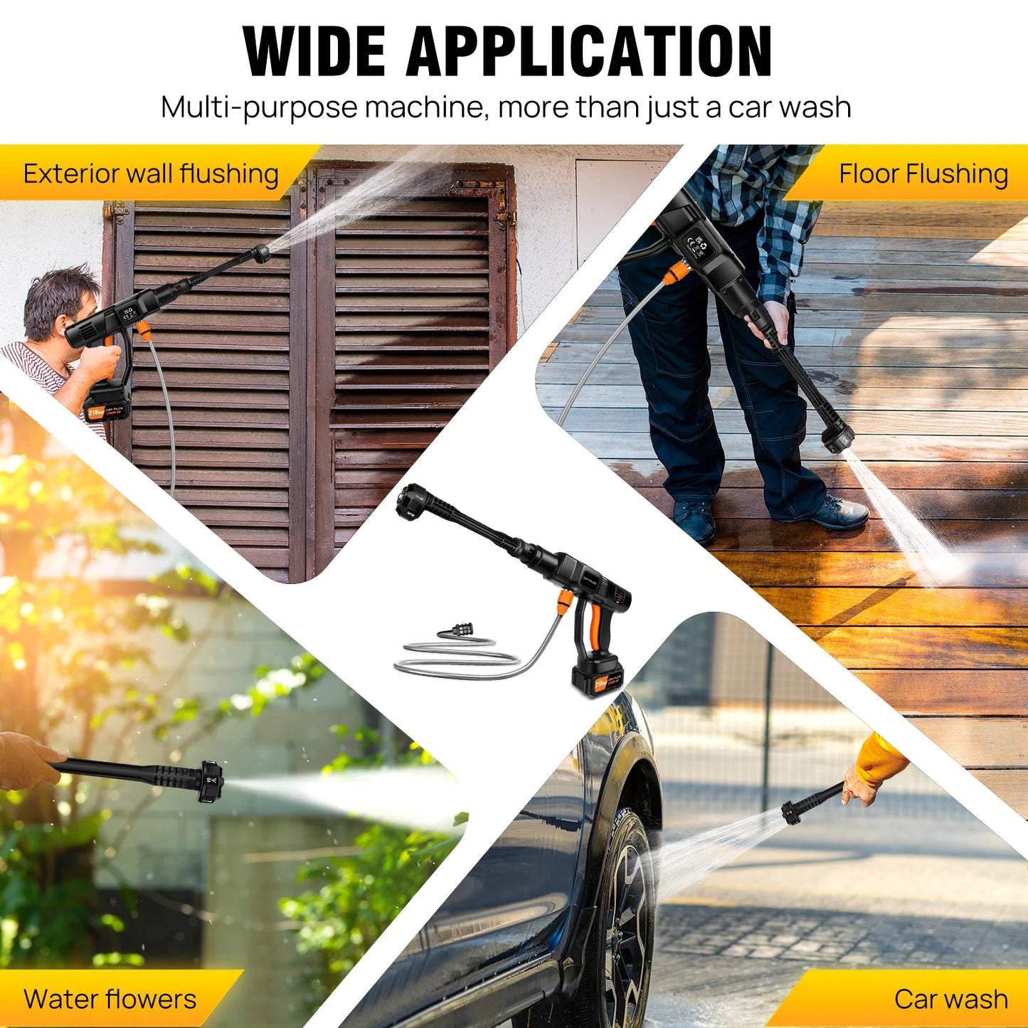 Cordless Pressure Washer 21V 45 Bar Portable Pressure Washer with 2PCS Batteries 6-in-1 Adjustable Nozzle Pressure Cleaner