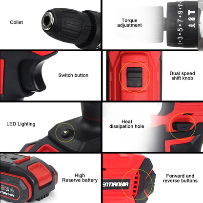 21V Cordless Impact Drill Electric Screwdriver Electric Hammer Drill Mini Wireless Hand Drill  Home DIY Electric Power Tools