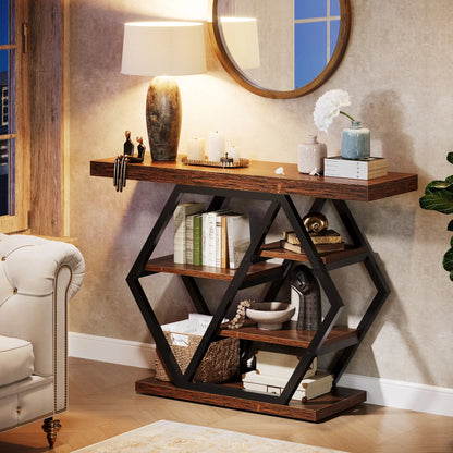 Console Table, 39.4-Inch Entryway Table with Thickened Tabletop, 4- Tier Industrial Narrow Hallway Sofa Table