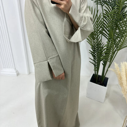 Cotton Linen Closed Abaya Dress Dubai Luxury