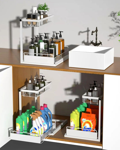 Under Sink Organizer and Storage, Pull Out Cabinet Organizer 2 Tier Slide Out Sink Shelf Cabinet Storage Shelves for Kitchen