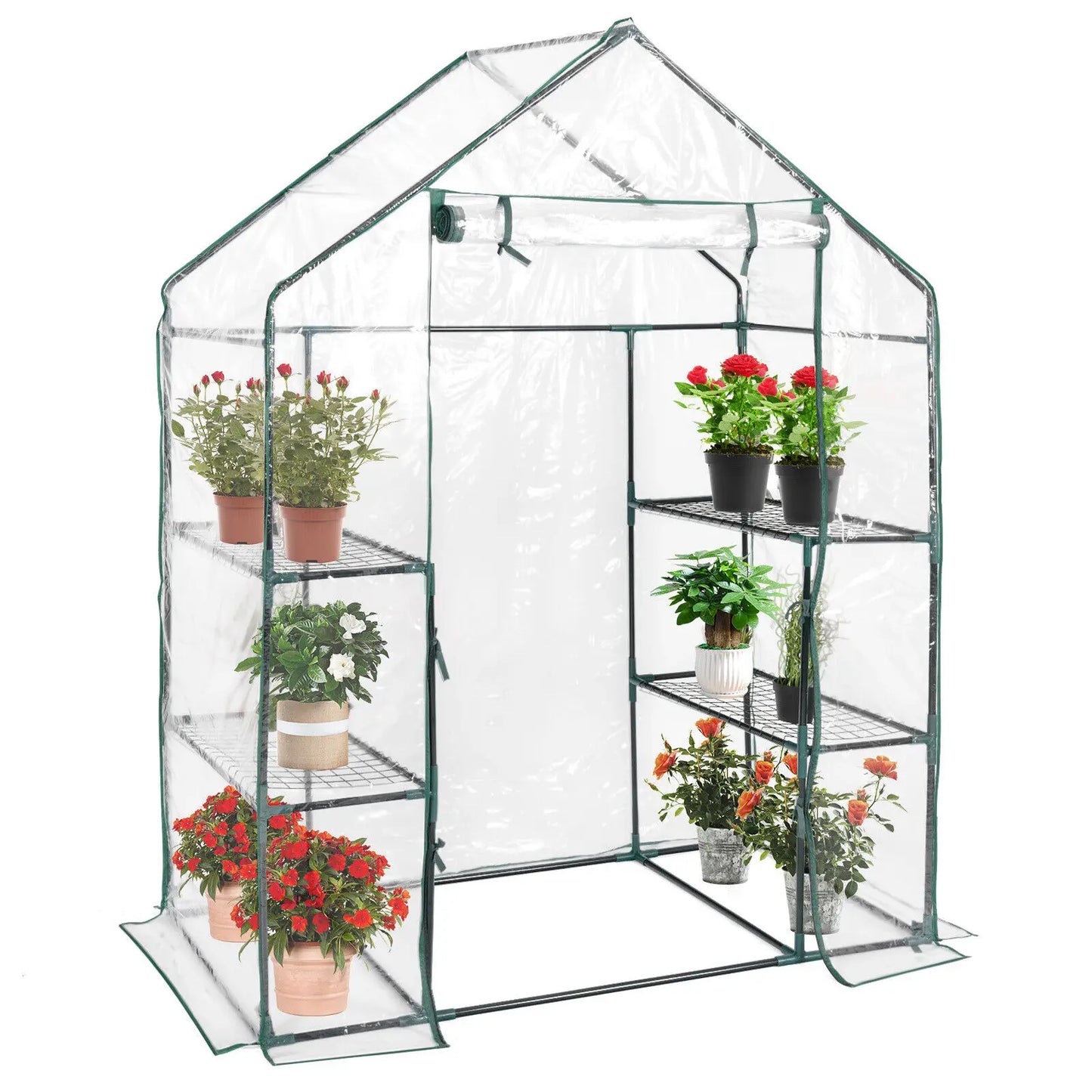 GOFLAME Portable Mini Walk-in Greenhouse Heavy-Duty Winter Hot House w/4 Shelves