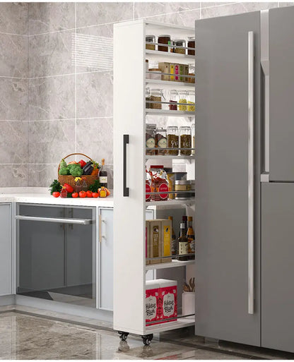 Crack storage rack, kitchen, refrigerator, gap shelf, narrow side cabinet, side pull large capacity and movable