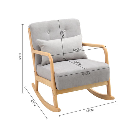 Grey Contemporary Linen Buttoned Rocking Chair Living Room Furniture Lounge Chair