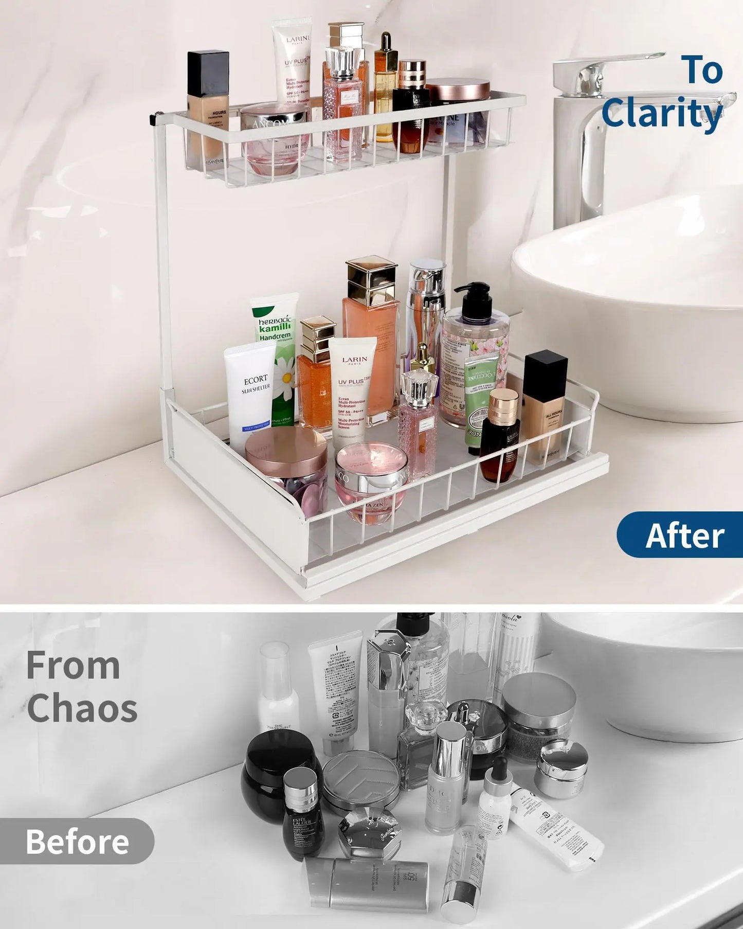 Under Sink Organizer and Storage, Pull Out Cabinet Organizer 2 Tier Slide Out Sink Shelf Cabinet Storage Shelves for Kitchen