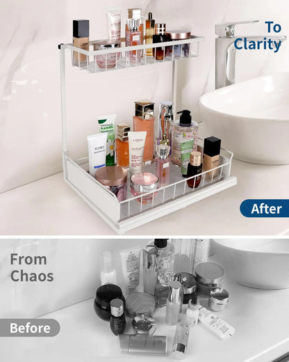 Under Sink Organizer and Storage, Pull Out Cabinet Organizer 2 Tier Slide Out Sink Shelf Cabinet Storage Shelves for Kitchen