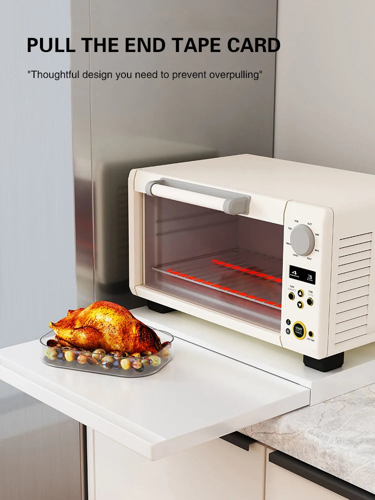 Microwave Storage Rack Bottom Retractable Bracket Drawer Oven Push Pull Divider Kitchen Cook Tray Table Plate Pot Holder