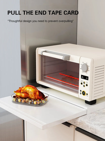 Microwave Storage Rack Bottom Retractable Bracket Drawer Oven Push Pull Divider Kitchen Cook Tray Table Plate Pot Holder