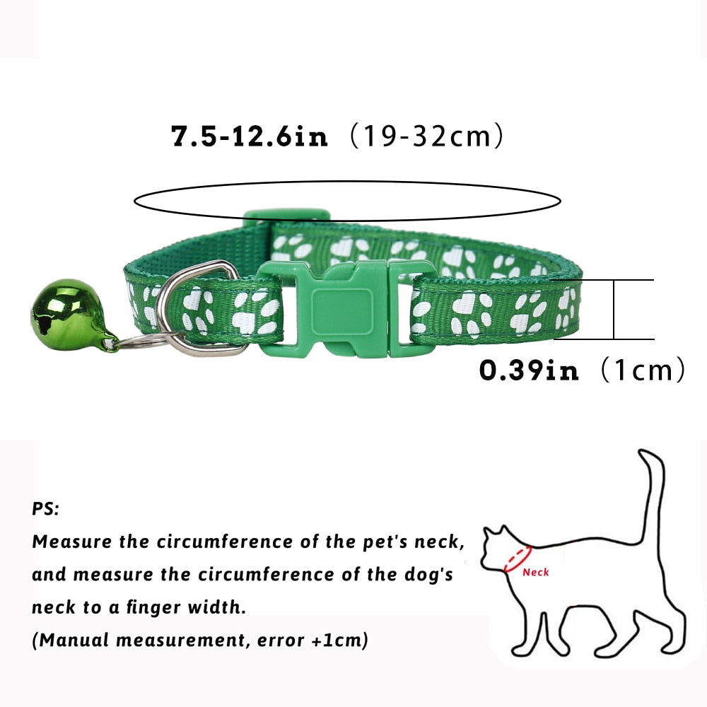 Pet Collar With Bell Cartoon Footprint Colorful for Dogs, Puppy, Cast. Adjustable Safety Bell Ring .