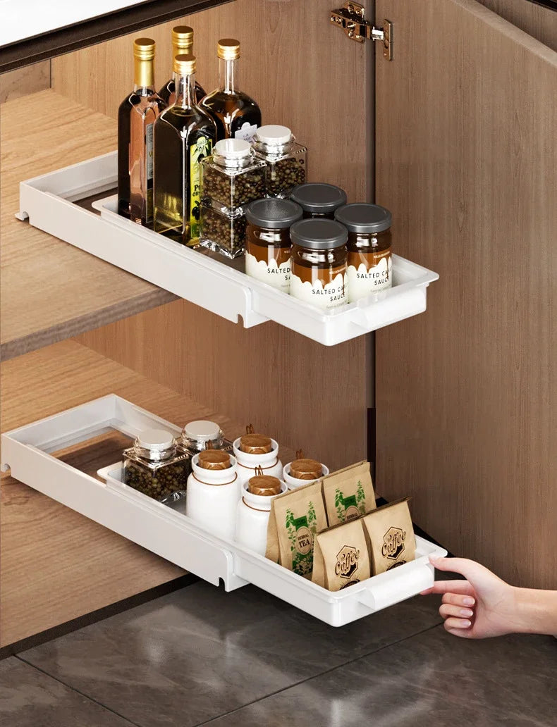 Pull Out Dish Rack Drawer Kitchen Sliding Dish Drainer Organizer Multi-Level Pull Out Storage Sink Cabinet