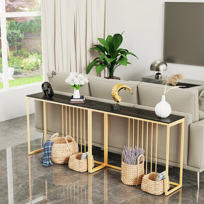 Modern Accent Console Marble Table Gold Metal Frame Storage Display Shelf Narrow Table for Hallway Entryway Living Room Entrance