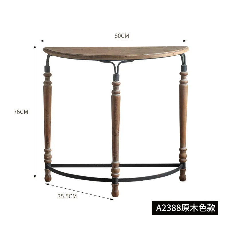 Minimalist European Style Half Round Fir Wood and Iron Console Table Home 테이블
