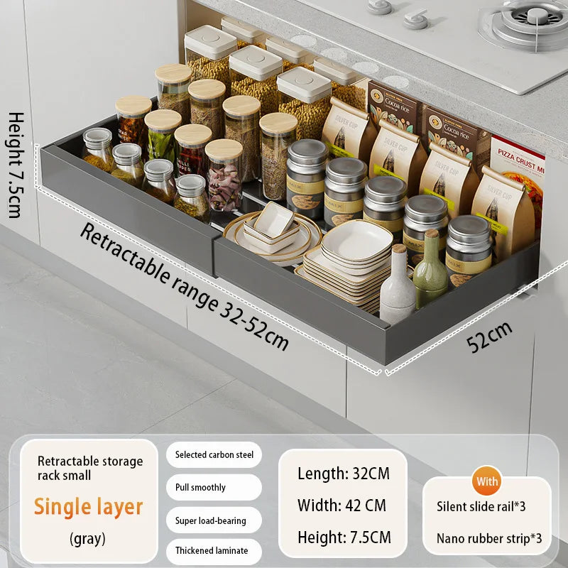 Expandable Pull Out Cabinet Organizer Metal Stick Slide Out  Drawers Storage Kitchen Adjustable Sliding Roll Out Cabinet Shelves