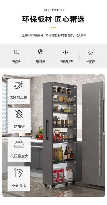 Crack storage rack, kitchen, refrigerator, gap shelf, narrow side cabinet, side pull large capacity and movable