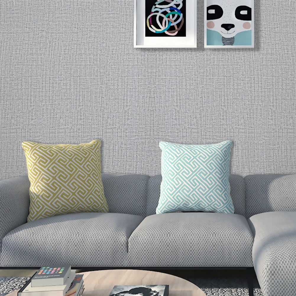 Grey Linen Textured PVC Self-adhesive Wallpaper, Waterproof and Moisture-resistant, 1000cm L x 45cm W