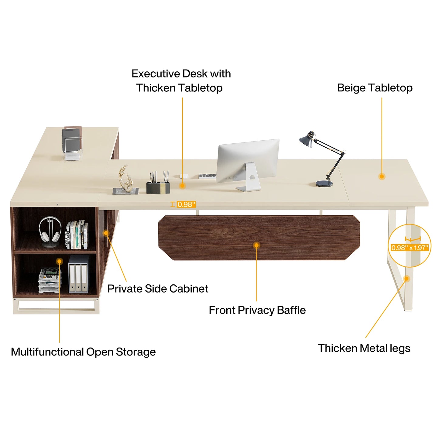 70.8-Inch Executive Desk Large L Shaped Computer Desk with Storage