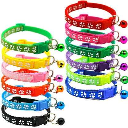 Pet Collar With Bell Cartoon Footprint Colorful for Dogs, Puppy, Cast. Adjustable Safety Bell Ring .