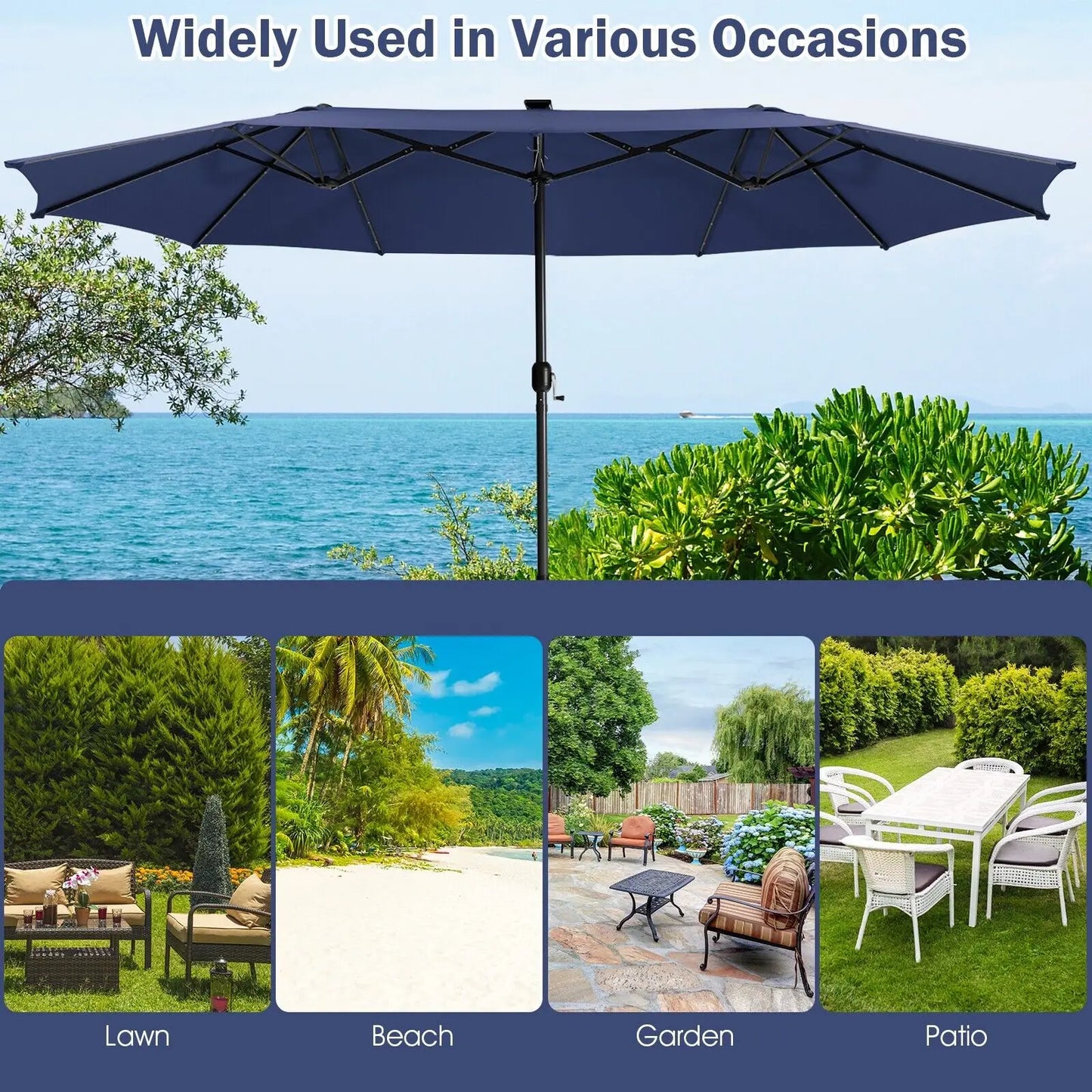 GOFLAME 4.5m Double-sided Patio Umbrella Large Twin Umbrella w/Crank Handle