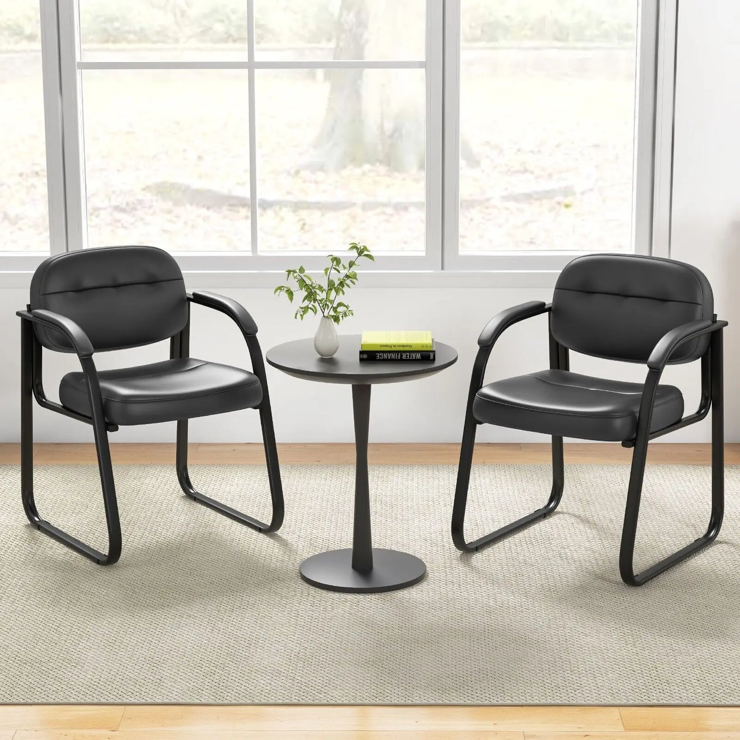 GOFLAME Set of 2 Meeting Office Chairs Leather Reception Chairs Guest Chairs Home