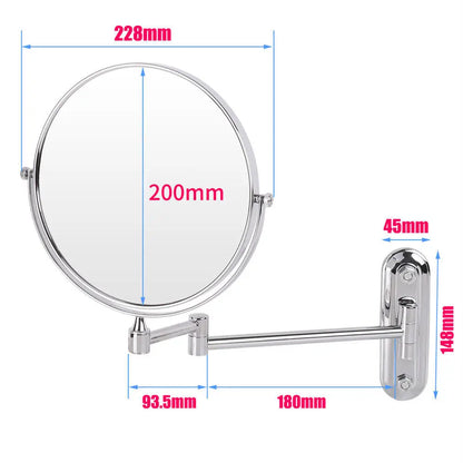9" Bathroom Wall Shaving Makeup Mirror Telescopic Beauty Mirror 5x Magnification AB Double sided design A(1:1) B(1:5)