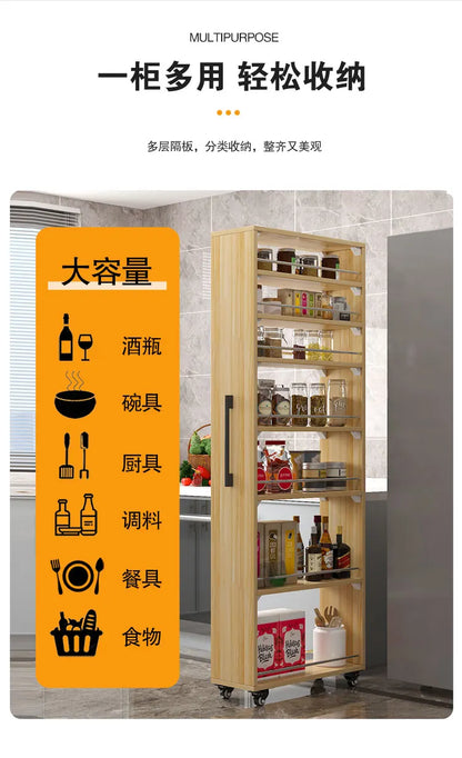 Crack storage rack, kitchen, refrigerator, gap shelf, narrow side cabinet, side pull large capacity and movable