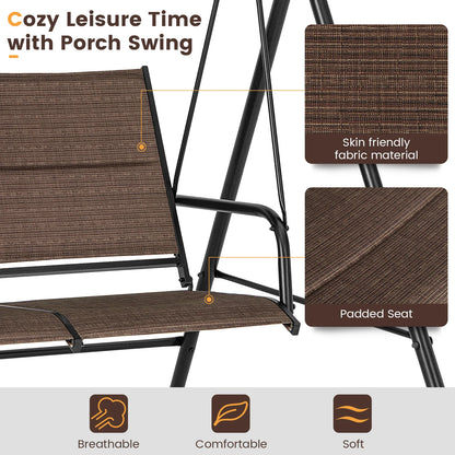 GOFLAME 2 Seat Outdoor Porch Swing, Swing Glider with Spring Hook, Soft Cushions, Foot Pad