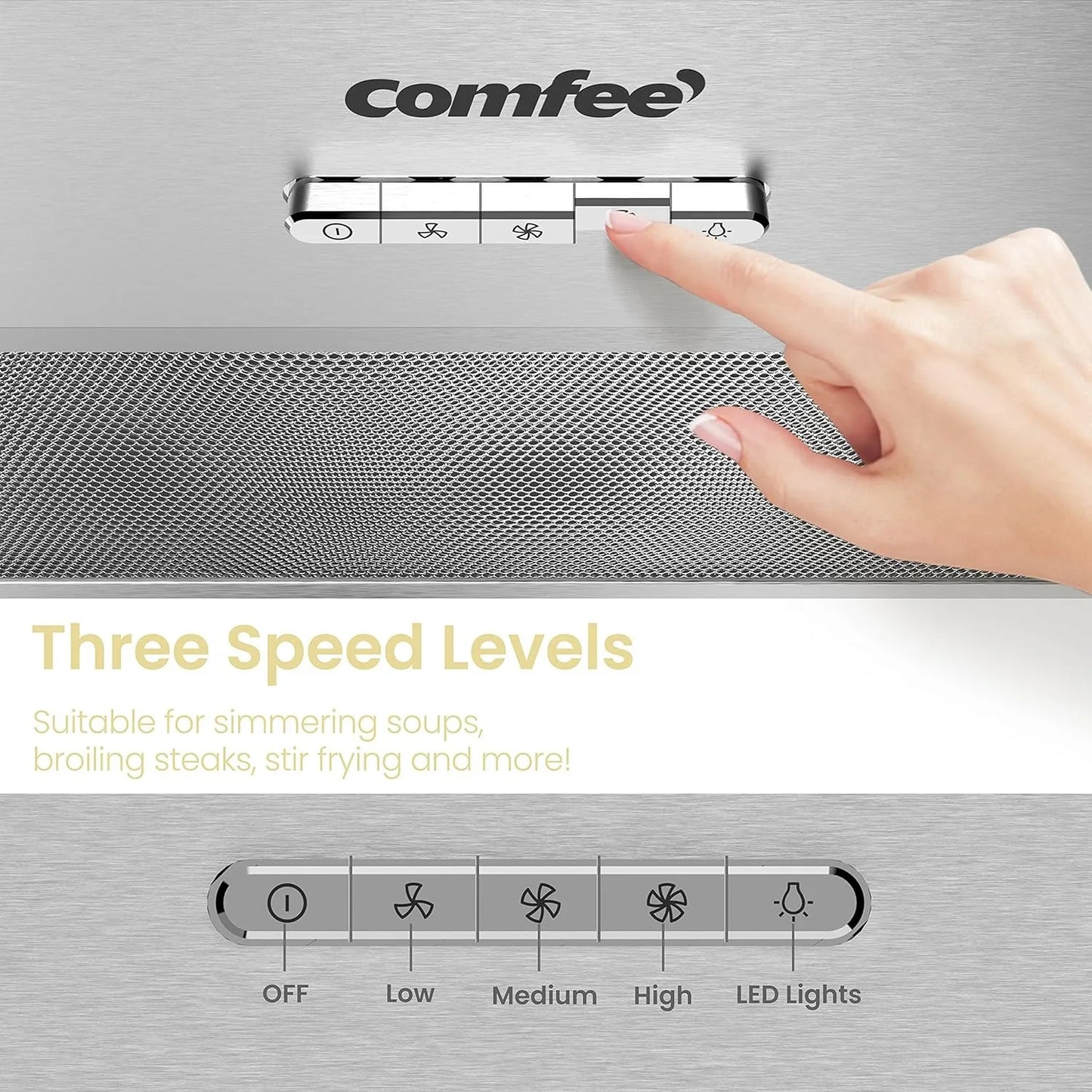 COMFEE Integrated Cooker Hood 52cm with LED Light, 520mm Built-in Extractor Fan Kitchen- Stainless Steel