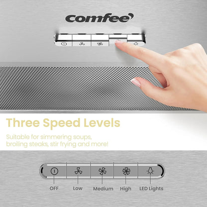 COMFEE Integrated Cooker Hood 52cm with LED Light, 520mm Built-in Extractor Fan Kitchen- Stainless Steel