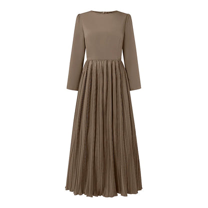 ZANZEA O Neck Plisse Maxi Dress Elegant High Waist Long Sleeve 2024 Fall Pleated Dress Women Commute Fashion A-line Vestidos